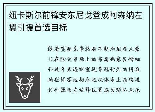 纽卡斯尔前锋安东尼戈登成阿森纳左翼引援首选目标